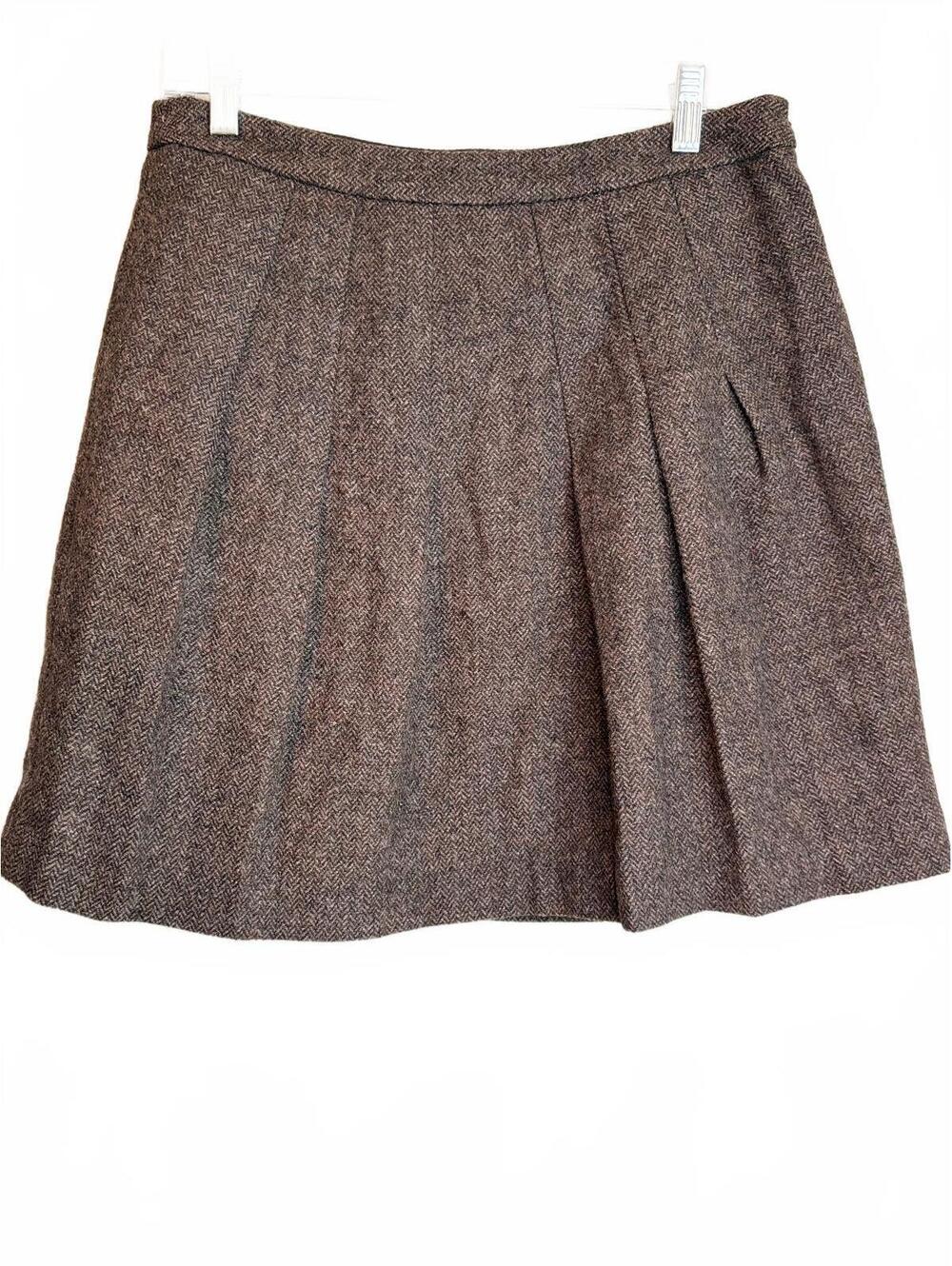 Gap Brown Wool Pleated Herringbone Mini Skirt 6